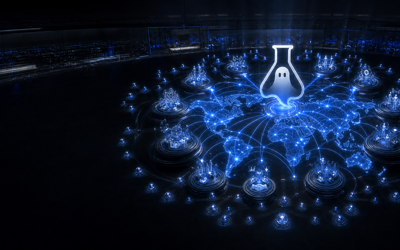 The Ghost Labs AI command system coordinating a network of specialized AI agents